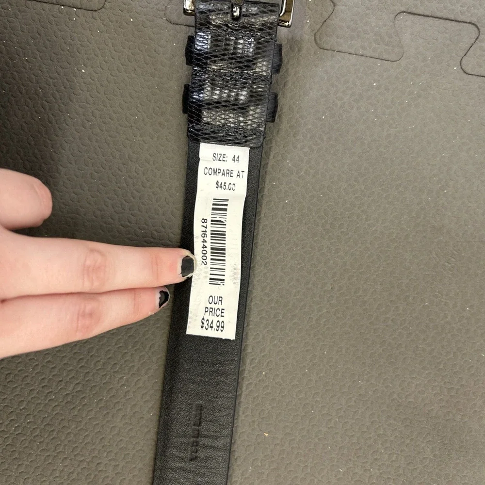 NEW Men's Warehouse Black Genuine Italian Calfskin Belt Size 44 Embossed Charity